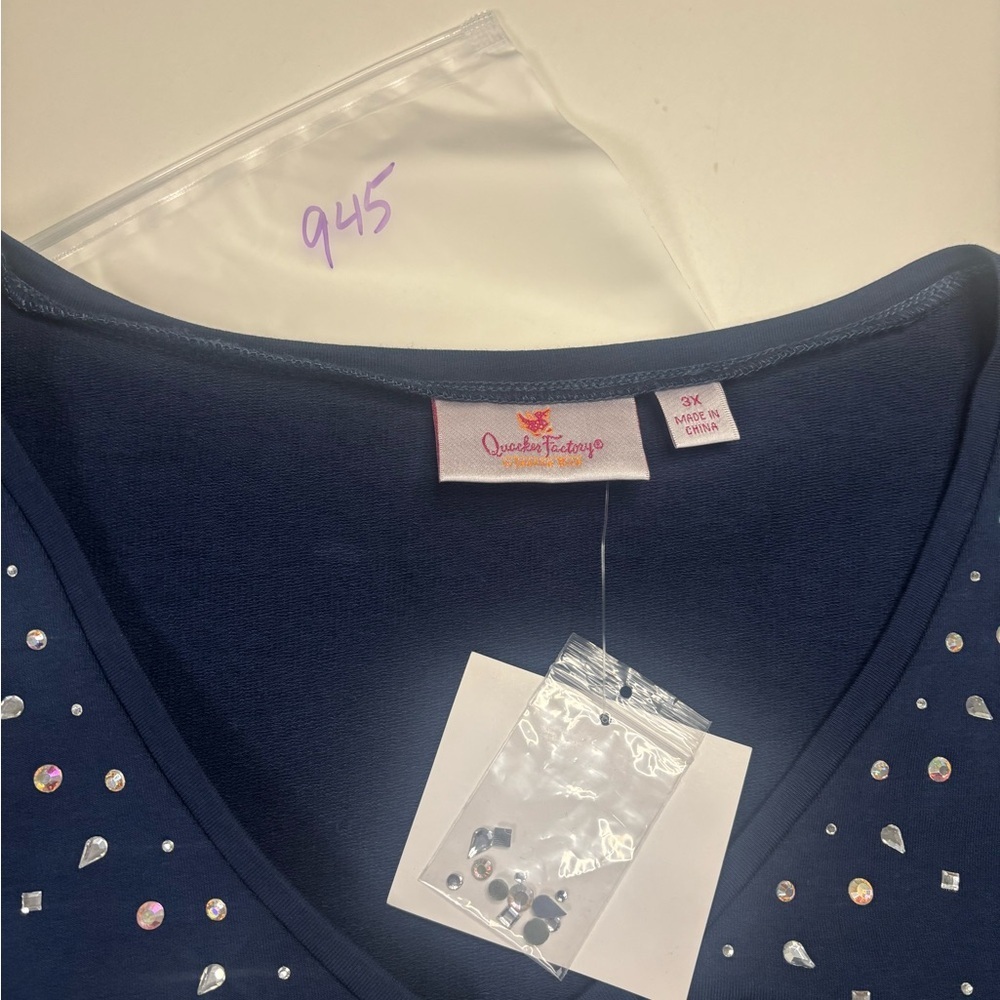 Quacker Factory Size 3X Navy Blue Gemstone V-neck Pocket Blouse Tunic New Cover - Picture 7 of 7